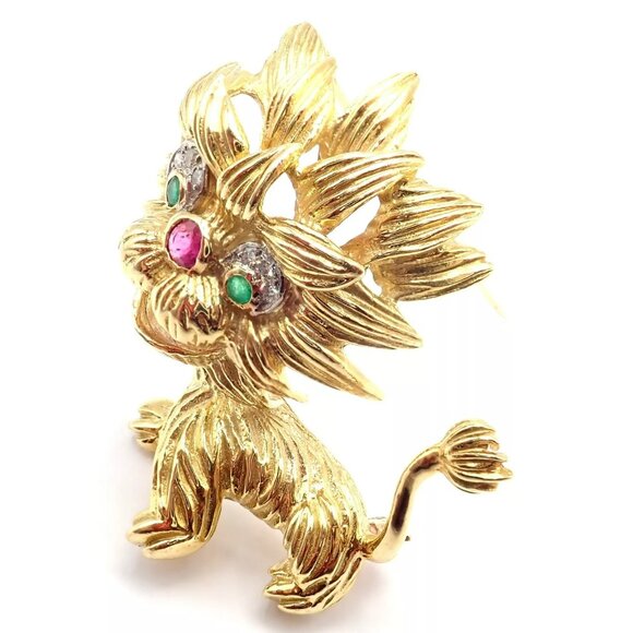Authentic! Cartier Whimsical Dragon Lion 18k Yellow Gold Diamond Ruby Pin Brooch - Picture 3 of 14